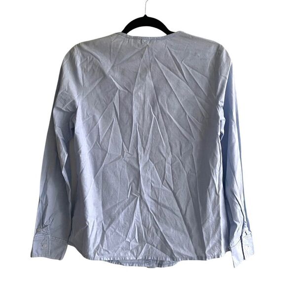 STYLE MAFIA Crew Neck Long Sleeve Hidden Button Front Shirt Blouse Light Blue XS - Picture 2 of 5